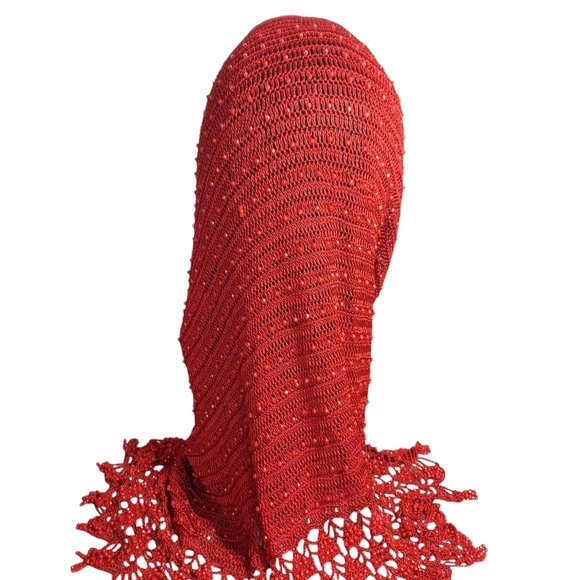 Convertible Fashion Cowl Hoodie Crochete Ruby Red Beaded - Picture 7 of 12